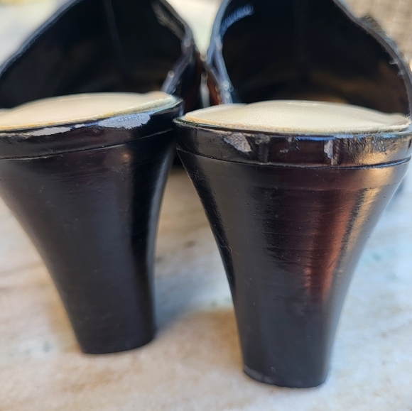 Coldwater Creek Black & Brown Leather Block Healed Mules Western Design Size 6 - Picture 6 of 9